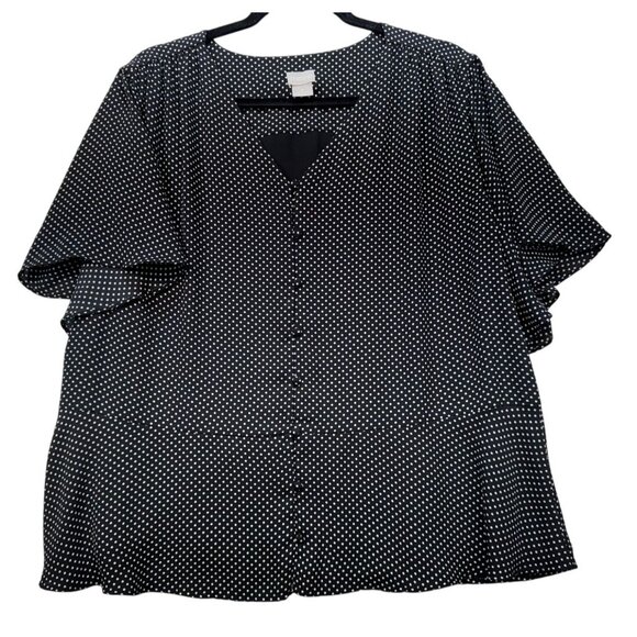 Chicos Womens Polka Dot Button Front Tunic Blouse Size 3 Black & White - Picture 1 of 13